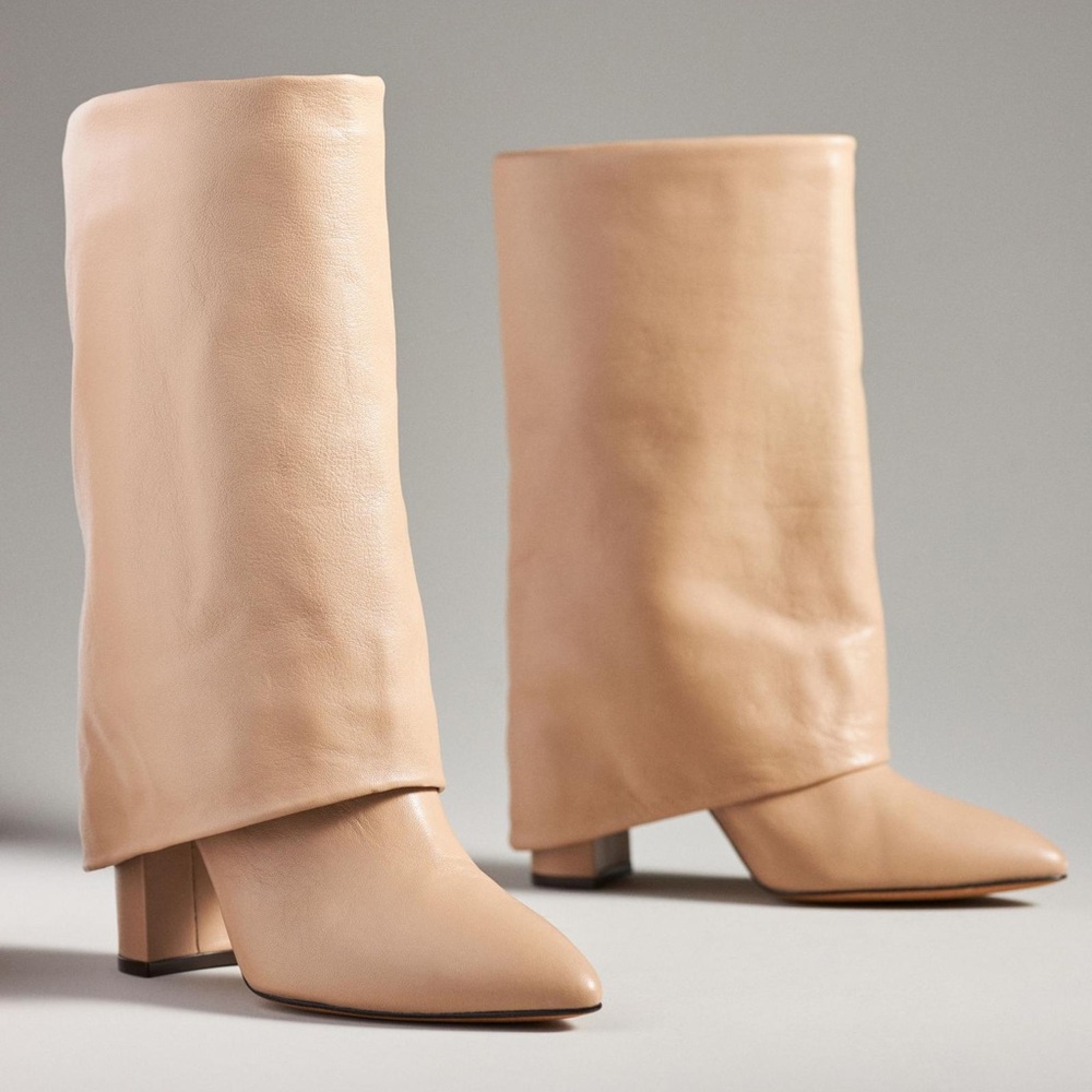 Revolve Toral Berta Booties in Sand Cream Leather Foldover Heeled Boots